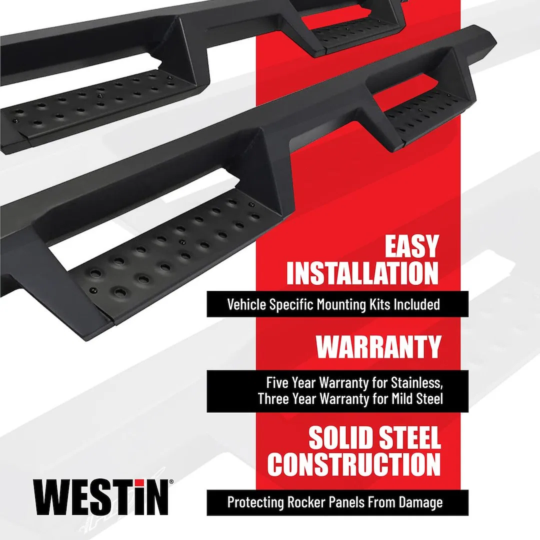 56-14155 – WESTIN Nerf Bar, With Drop Down Steps 3 Inch Square Straight Powder Coated Black Mild Steel With Welded En...